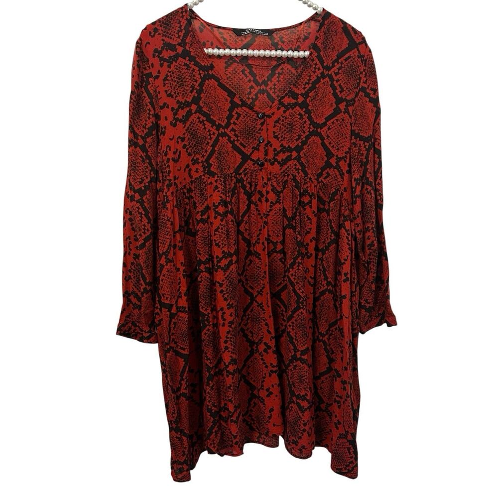 ZARA  Amy Dress Red SNAKE PRINT Oversized Mini Dress TUNIC Small Babydoll Y2K